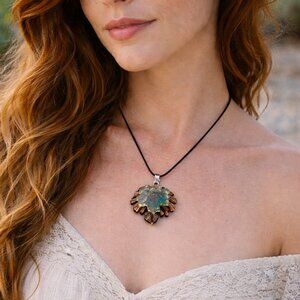 Bohemian Wood and Acrylic Leaf Handmade Necklace jewelry